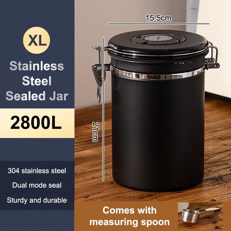 1.2 1.5 1.8L Coffee Bean Jar Airtight Canister Sealed Stainless Steel With Spoon One Way Valve Cannister Coffee Storage Kitchen