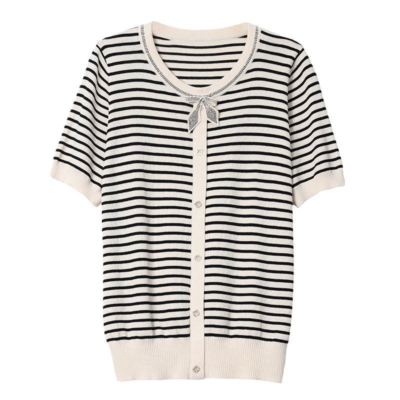 Stylish Summer Knitted Striped Tops: Short-Sleeve T-Shirts for Middle-Aged and Elderly Moms 2026