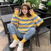 2022 Autumn Korean Style Striped Split Thin Round Neck Sweater for Women - Long Sleeve Loose Fit