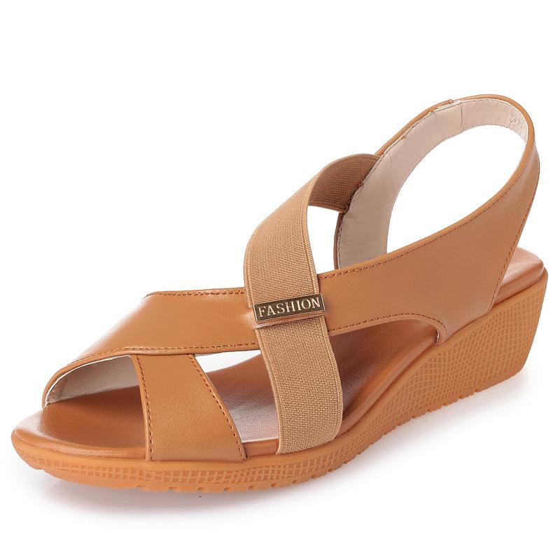 4cm Plus Size 35-43 Comfortable Soft Leather Shoes Women Wedges Sandals Summer 2025 Med Heels Gladiator Sandals for Office Mom