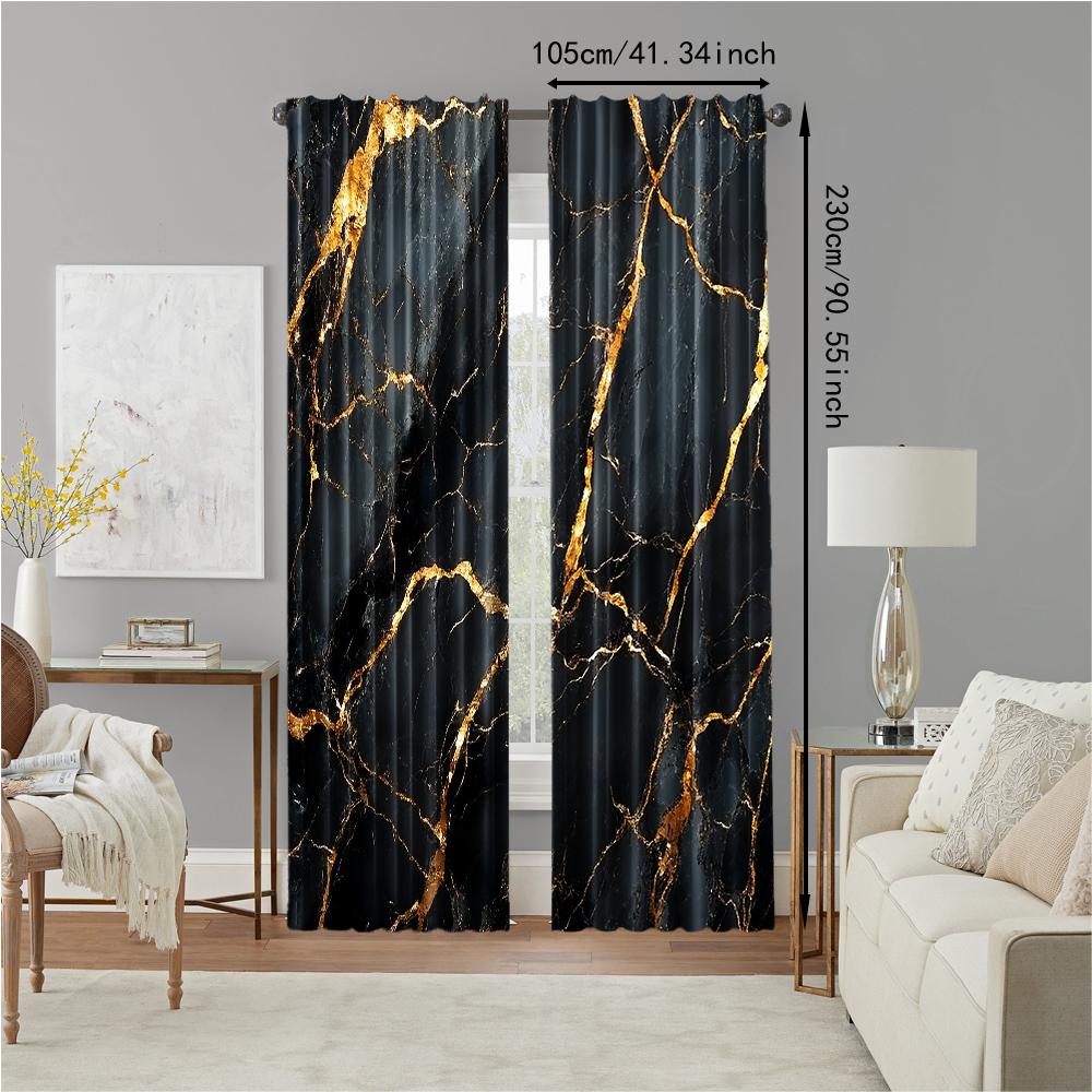 2 Pcs, Versatile Polyester Transparent Curtains for Home Decoration Black Marble Print for Use In Bedrooms and Living Rooms