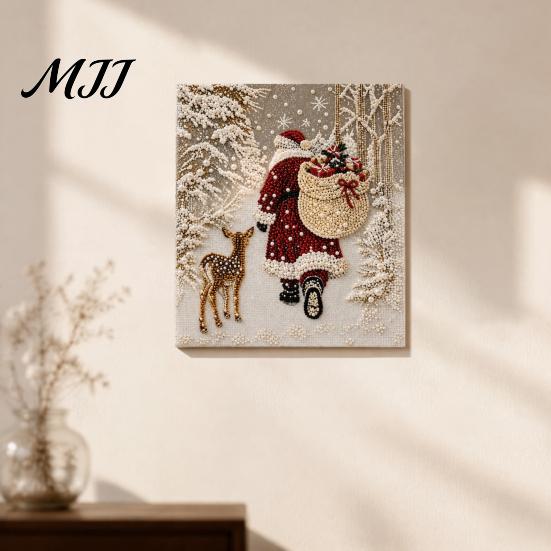 Holiday Home Decor Christmas Faux Pearl Painting Kit, Santa Reindeer DIY Art 3D Set Angel Wall Craft Kit for Adults, Festive Stress Relieving