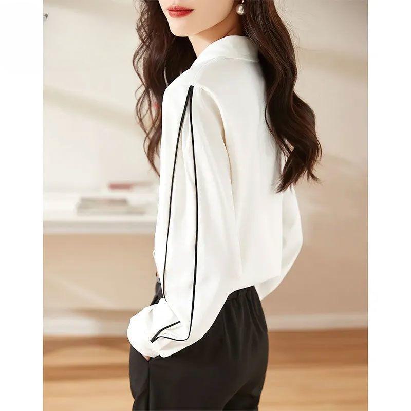 Hochwertiges weißes Chiffonhemd Damen Locker Langarm Lässige Bluse Herbst Frühling Slim Fit Elegant