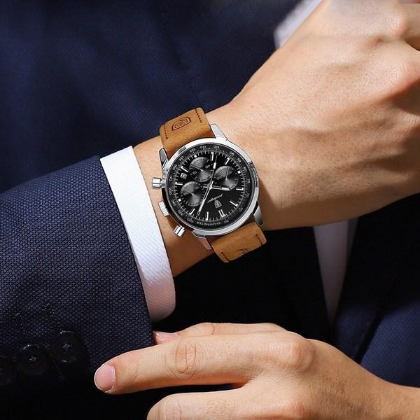 Men's Leather Wrist Watch Multi-Fashion Cowhide Band Chronograph,Korean Popular Watches