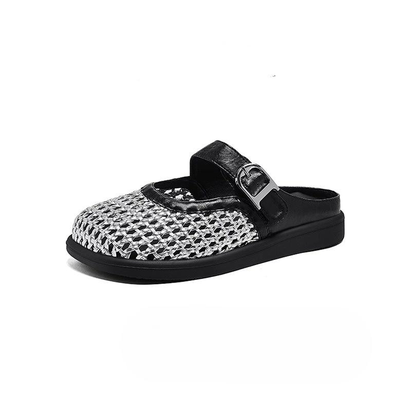 Baotou Half-slippers Summer Breathable Woven Flat Shoes One-foot Roman Sandals