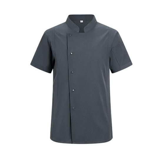 Chef Uniform Stand Collar Short Sleeve Chef Coat Single-Breasted Buttons Solid Color Workwear Professional Chef Apparel M