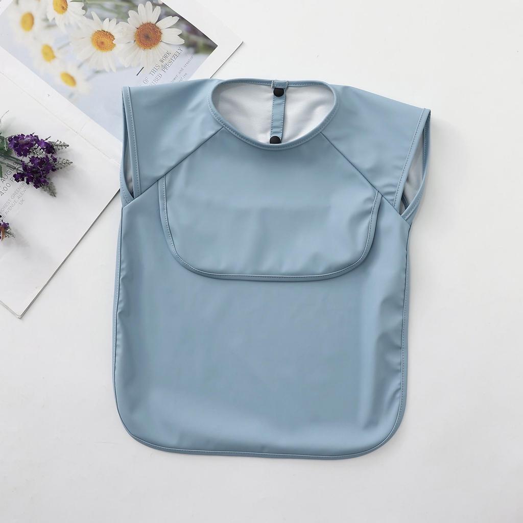 Reversible Waterproof PU Baby Feeding Shirt with Rice Pocket - Short Sleeves, Anti-Stain