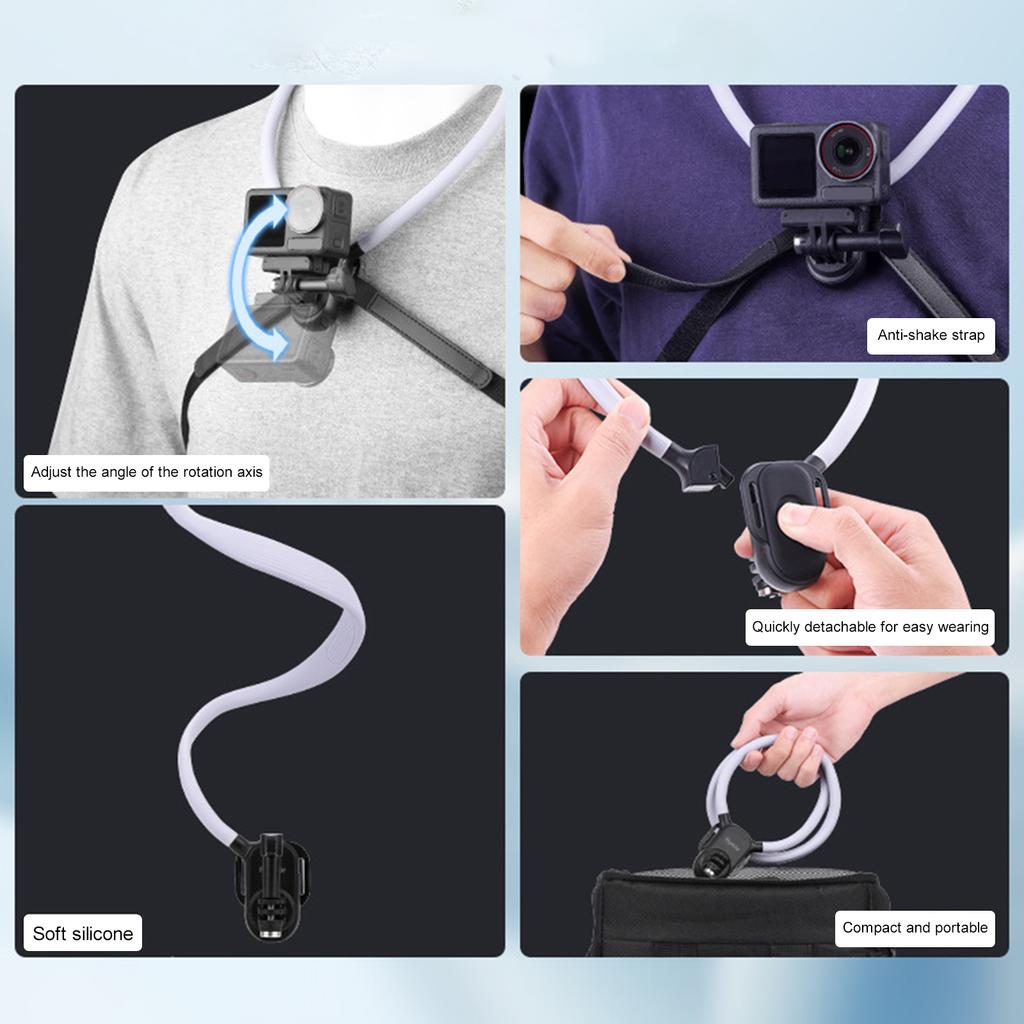 Neck Mount Holder w/ Chest Strap Flexible Quick Release Action Camera Neck Holder for DJI Action 5 Pro/Osmo 360/Insta360