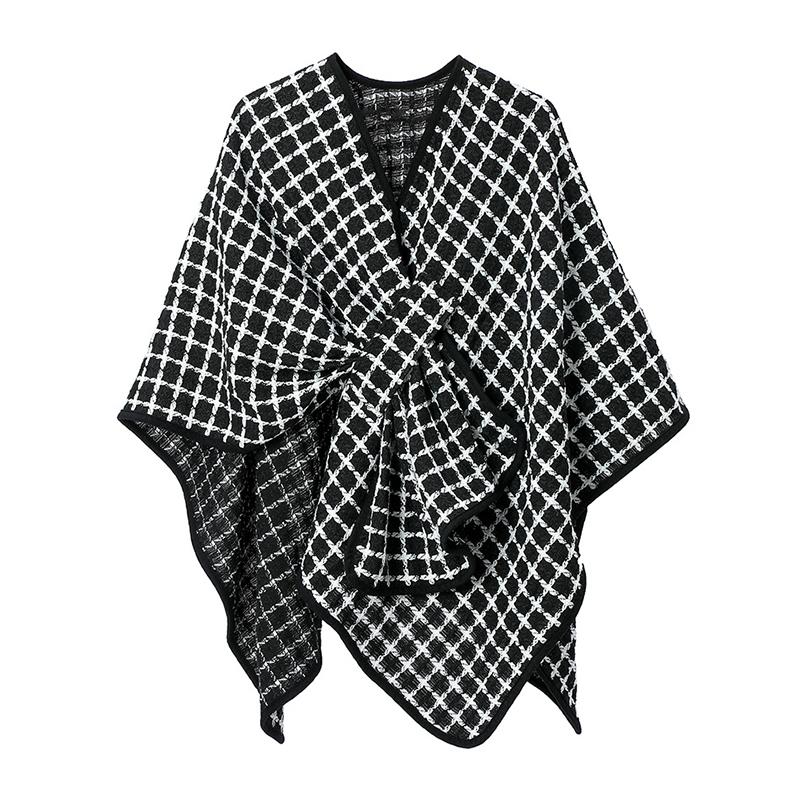 

Winter Scarf Women Lady Layers Poncho Elegant Luxury Black White Plaid Wrap Shawl Casual Warm Scarve Capa Para Mujer Cloak New One Size& 8Y