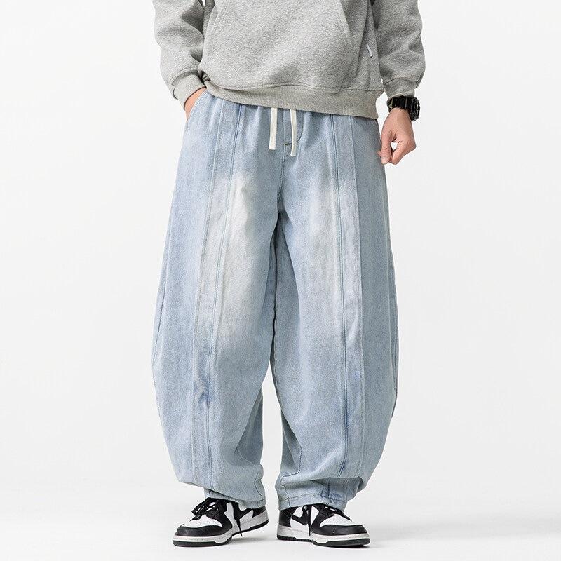 

2026 New Large Size Japanese Retro Harem Wide-Leg Pants Casual Curved-Cut Jeans American Style Trendy Men s Pants 5XL світло-синій колір