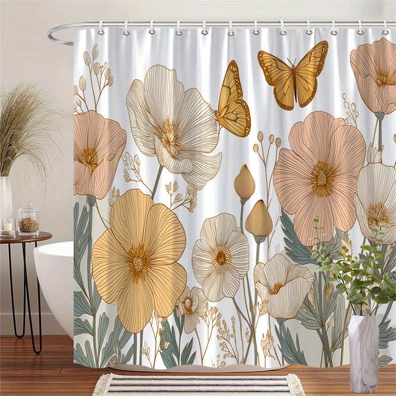 

1Pc Vintage Style Peach And Cream Floral Shower Curtain, Polyester Fabric, Machine Washable, Suitable For Bathroom Decoration W60H190(CM)-1 Pcs