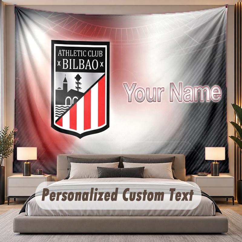 Custom Name Text Tapestry Athletic Bilbao FC Personalized Polyester Wall Tapestry For Bedroom And Room