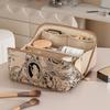 Large Capacity Pu Makeup Pouch Square Storage Toiletry Bag Retro Pillow Cosmetic Bag  Travel