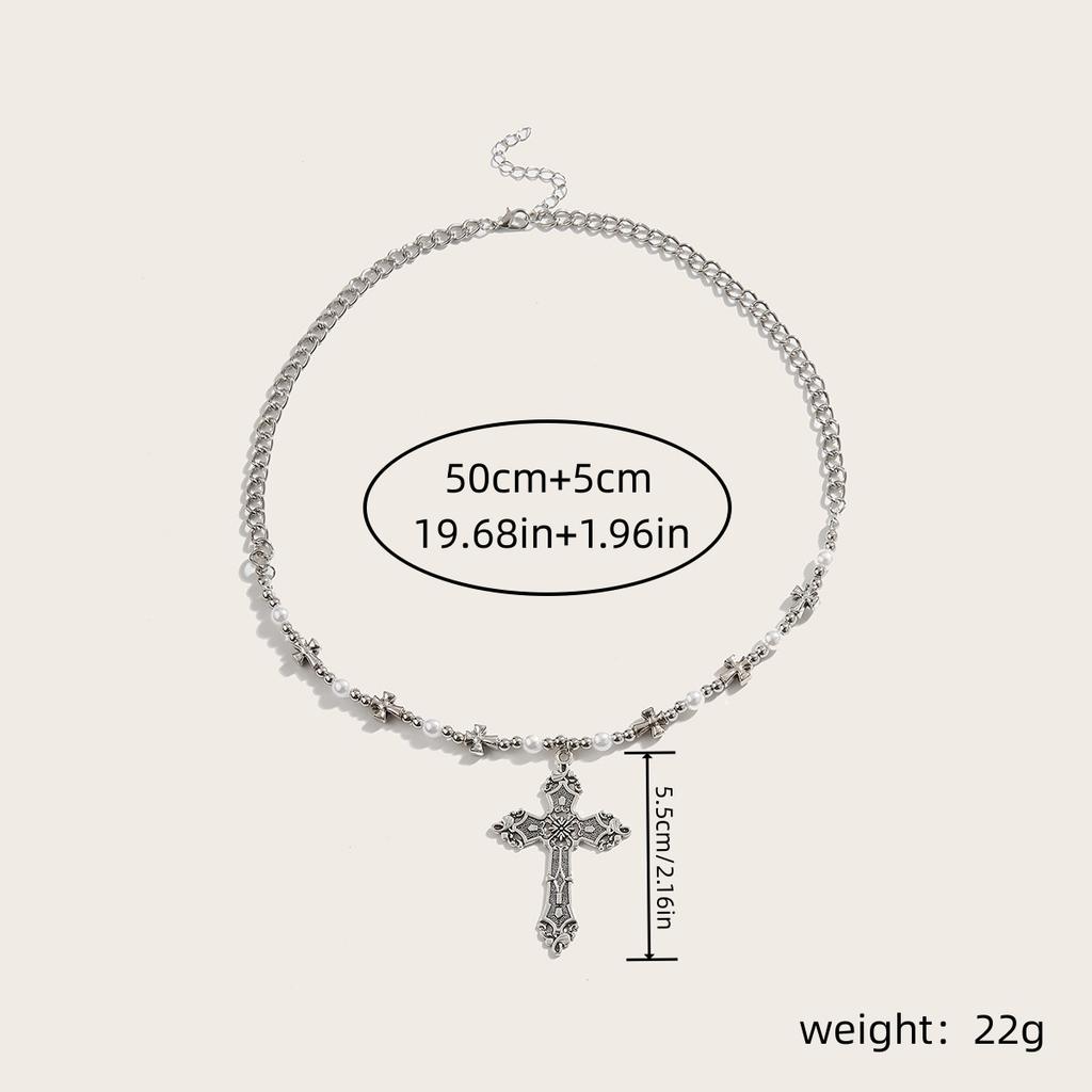 European and American Niche Collarbone Chain Retro Cross Pendant Beaded Necklace Short Chain Neck Chain Simple Street
