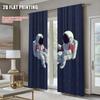 2Pcs Modern Space Astronaut Blackout Curtains Deep Blue Starry Sky Cartoon Spaceman Print Drapes For Bedroom Study Living