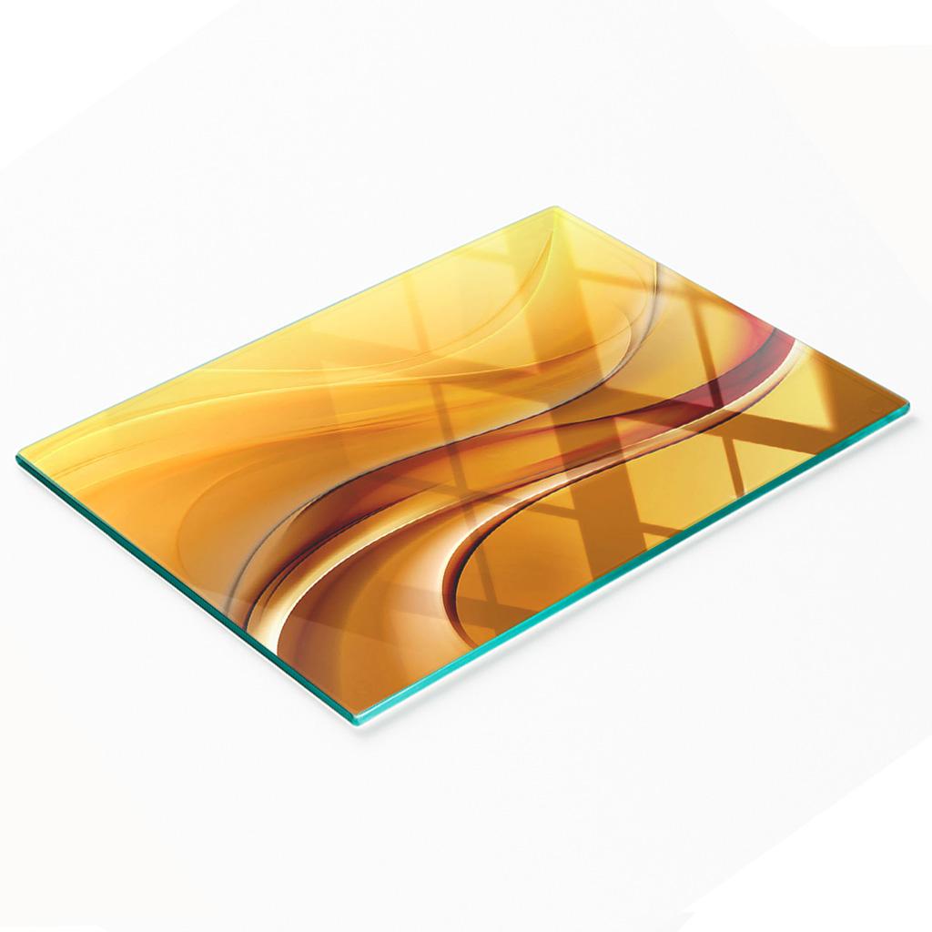 Tempered Glass Kitchen Serving Board with Graphic Wave Background 80x52 Cm