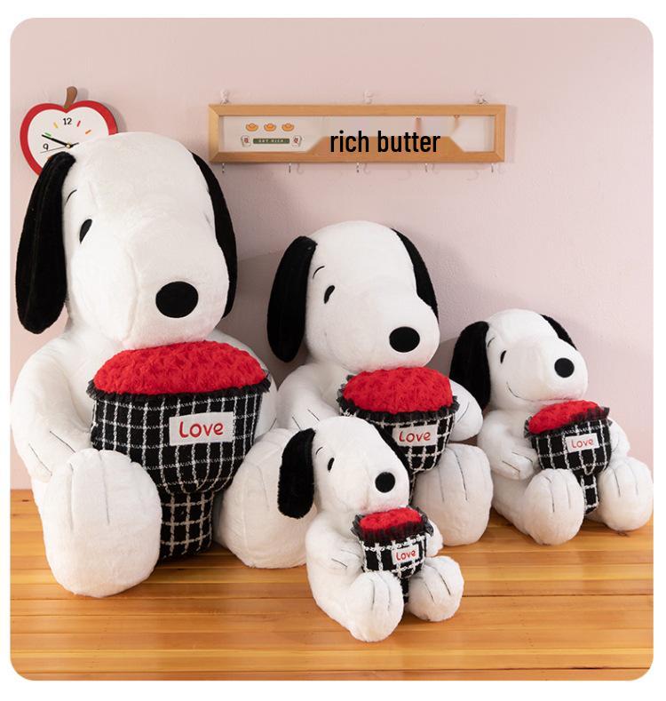 2025 Snoopy Love Heart Bouquet Plush Toy Pillow - Birthday Gift for Girls and Kids
