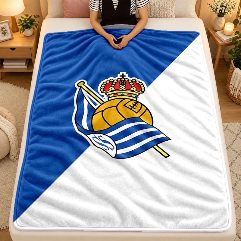 Flannel BlanketReal Sociedad FC Warm Soft Throw Blanket for Indoor Sofa Bed Living Room Use