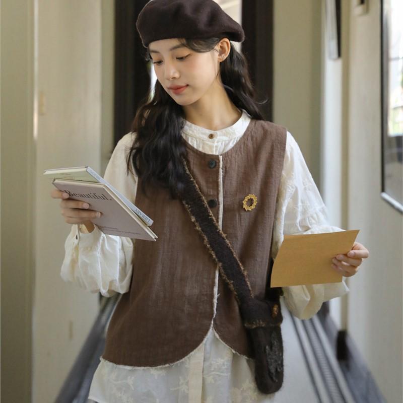 Johnature Forest Style Embroidered Shirt For Women Spring French Retro Casual Women Tops