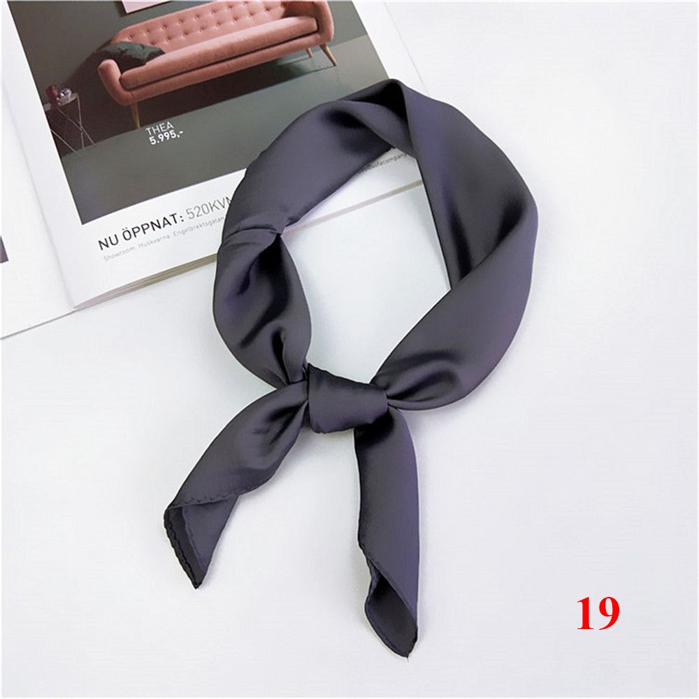 Gifts Elegant Solid Color Head Neck Hair Tie Band Silk Feel Satin Women Square Scarf