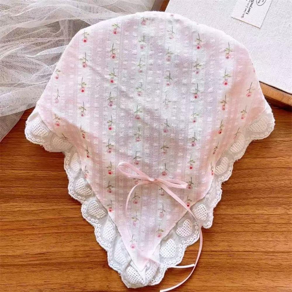 

Seersucker Hair Scarf Lace Headband Turban Ins Girl Flower Headscarf for Girl Women рожевий