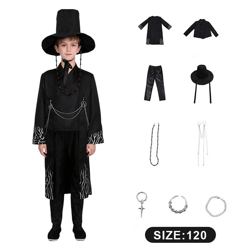 

Костюм для мальчика, комплект черного топа и брюк с корейской традиционной шляпой ханбок, аниме костюмы на Хэллоуин для мальчиков