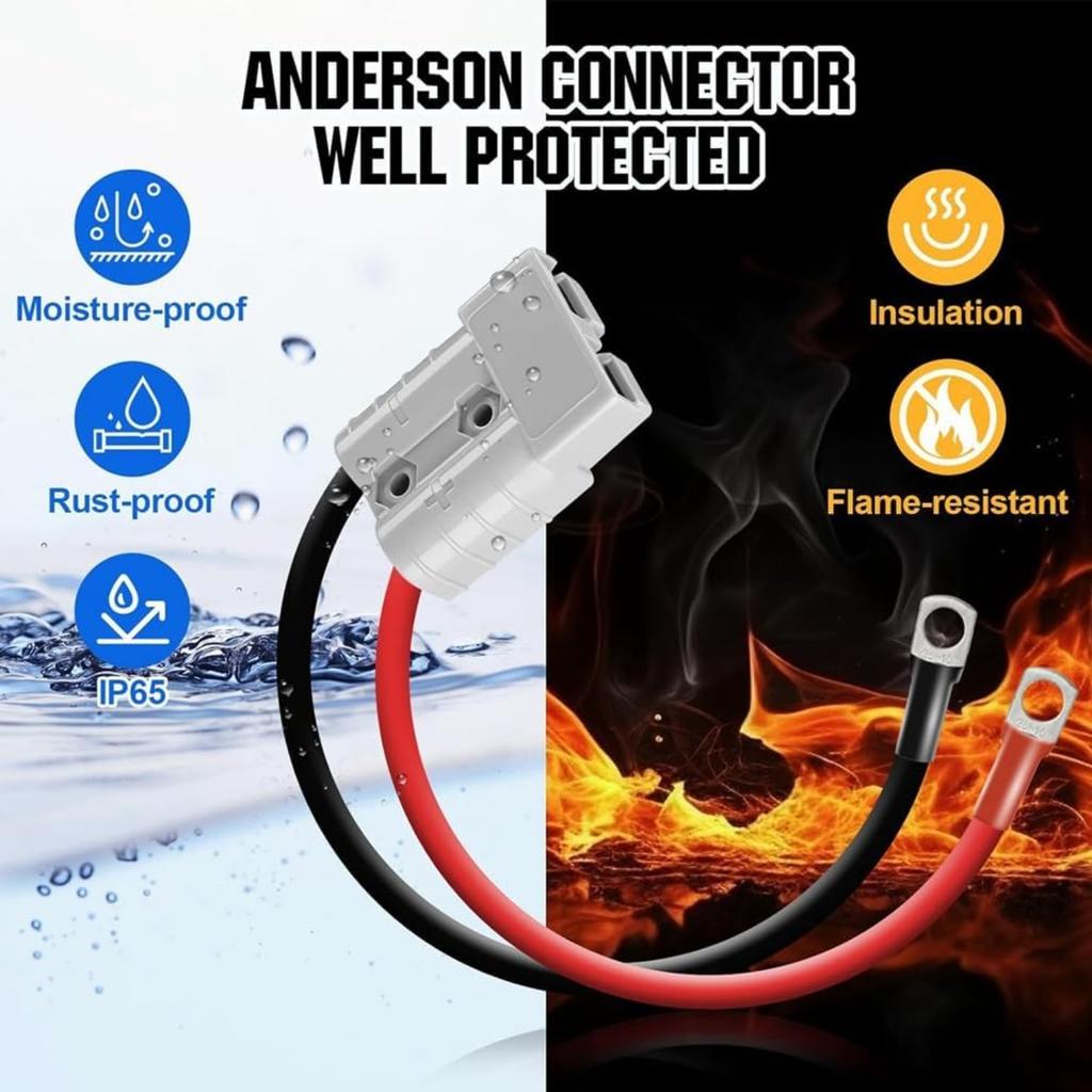 Anderson Konnektör 50A Kit Anderson Fiş 8 Gauge 30cm Akü Kabloları Lifepo4 İçin Su Geçirmez Hızlı Bağlantı Elemanları
