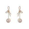 Sweet Temperament Shining Zircon Bow Imitation Pearl Stud Earrings for Women Charm Bride Wedding Engagement Jewelry Accessories