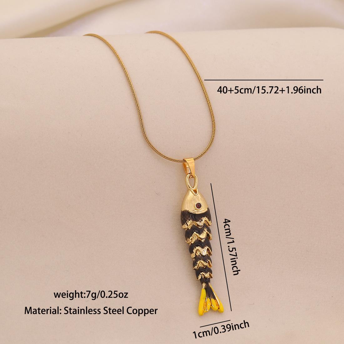 Fashionable Colorful Dripping Oil 3D Swinging Fish Pendant Necklace Light Luxury Stainless Steel Neck Jewelry чёрный