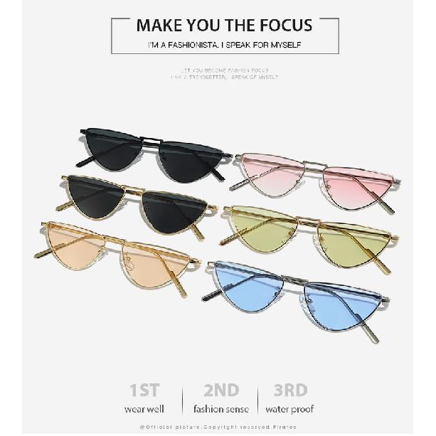 Metal-framed cat-eye sunglasses with light-colored lenses, for men and women