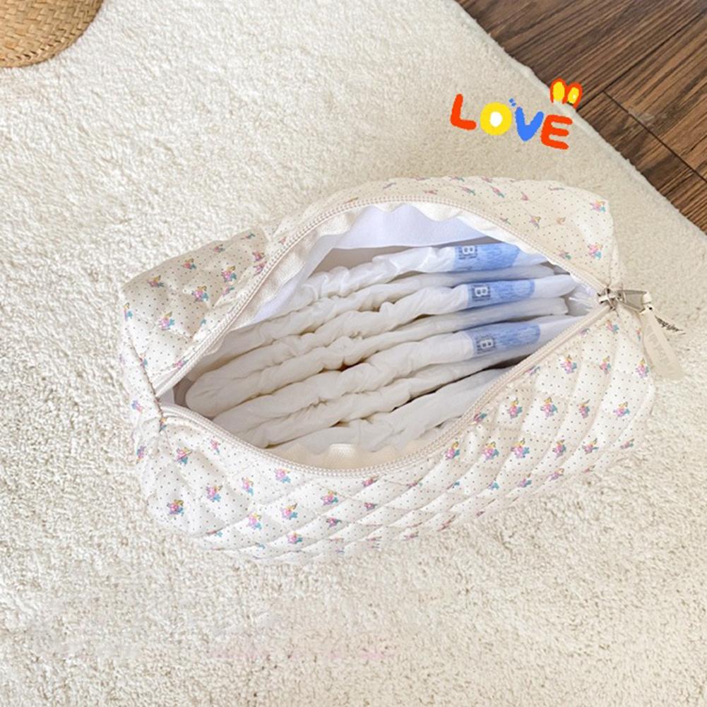 Women Makeup Handbags Zipper Korean Quilted Beauty Case Portable Make Up Pouch Floral Print Large Capacity for Ladies Girl