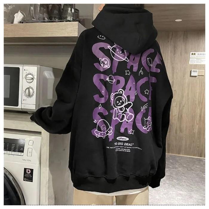 Fleece bear graffiti hooded sweater men and women ins trendy brand summer loose oversize couple soft girl