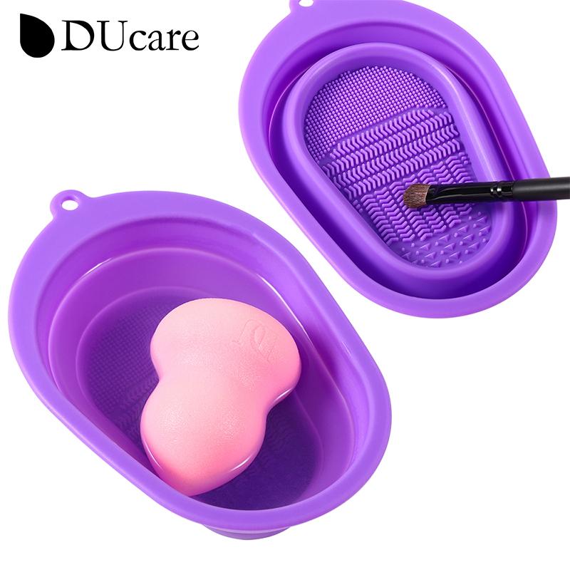 DUcare 1pcs Makeup Brush Cleaning Folding Bowl Portable Washing Bowl Powder Puff Beauty Tool Silicone Scrub Pad Cleaning Pad