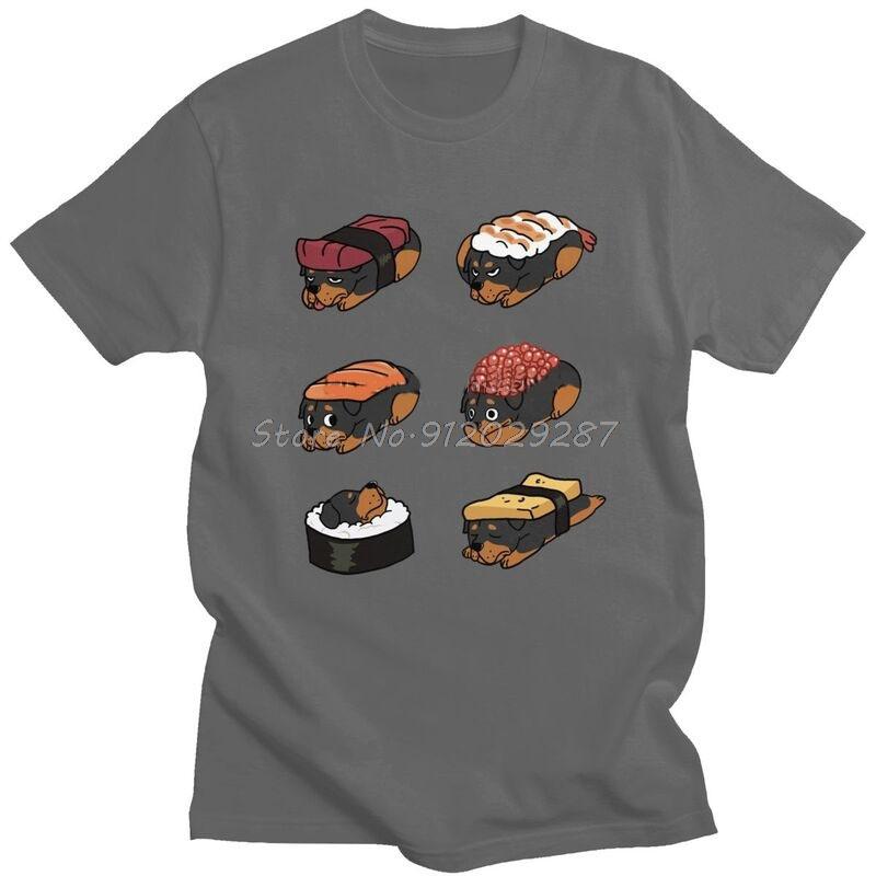Rolig Rottweiler Sushi Nigiri Herr T-shirt Ren Bomull Tee Toppar Metzgerhund Hundälskare T-shirts Oversized Streetwear T-shirt