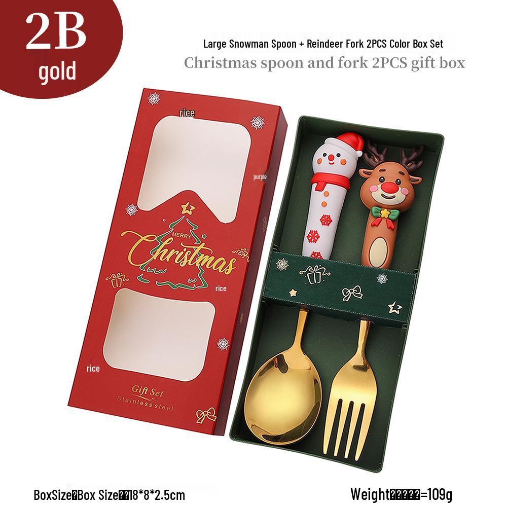Cross-Border Christmas Cartoon Cutlery Set: Cute Tree & Snowman Dessert Spoons & Forks in Gift Box