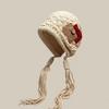 1PC Handmade Red Tassel Soft Knit Fashionable Wool Trendy Hat Handmade Braid Warm