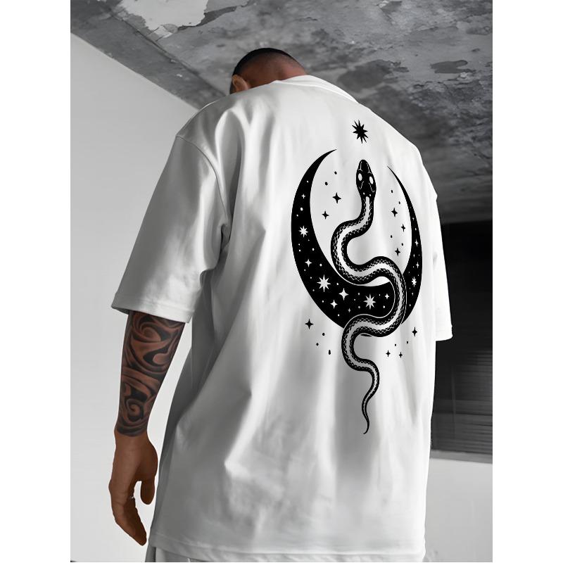 

Stylish Print Men s T-Shirt, A Design Featuring Stars And The Moon, Street Style Tee, Perfect for Everyday Casual Wear, Loose Fit, Crew Neck Tee S белый