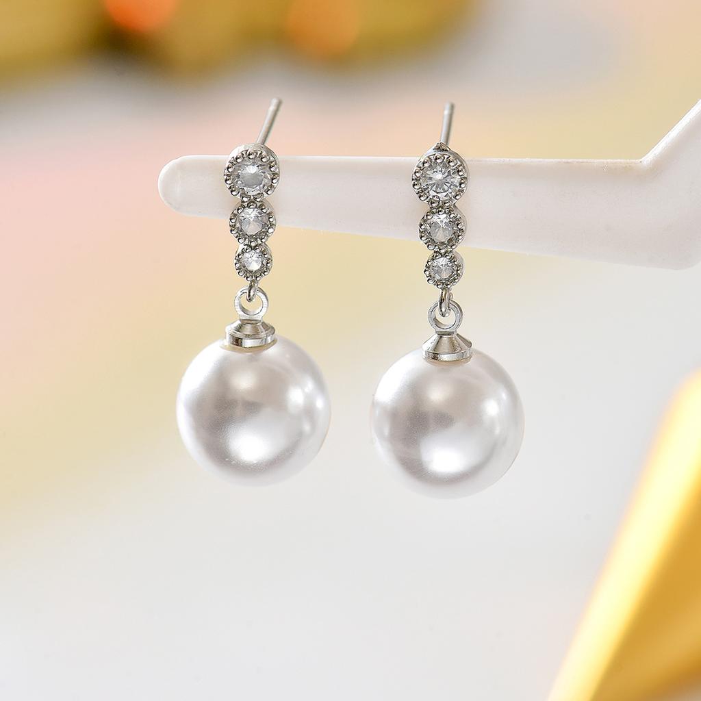 Luxury Pearl Earrings for Women Gold/Silver Plated Round CZ Dangle Earrings 12mm Pearl Bridal Wedding Daily Wear Jewelry