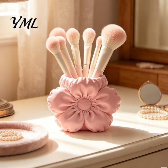 Cute Aesthetic Desk Decor Satin Flower Pen Holder, Petal Design Organizer, Durable Unique Floral Accessory PLA Desktop Storage Container, for