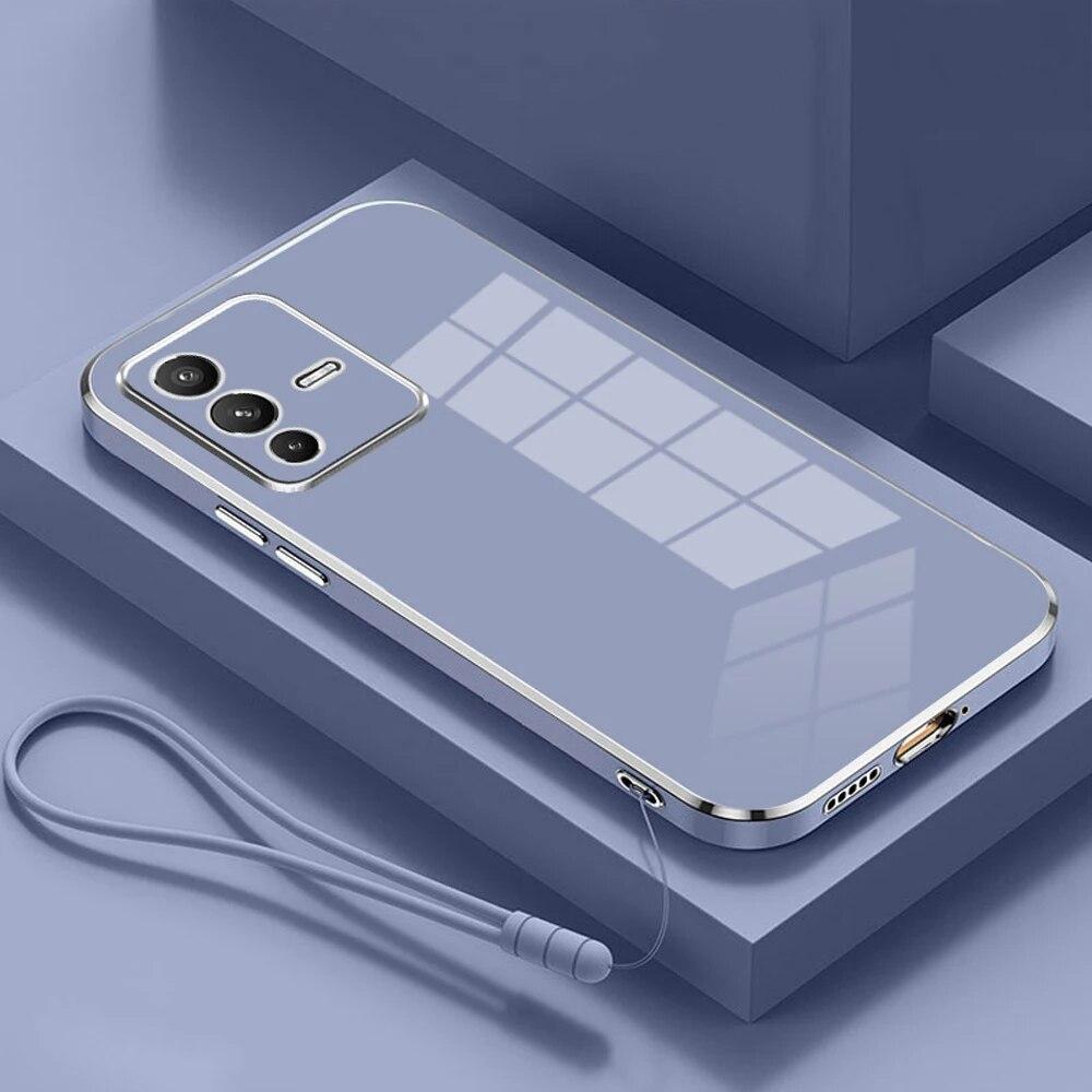 

Для vivo V23 Pro Case vivo v23 Cover vivo V23 5G case Vivo V2130 V2132 Luxury Square Plating Phone Case Протиударна задня кришка For vivo V23 Pro&Case & Strap сірий/синій