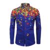 Men Autumn Musical Note Printed Long Sleeve Turndown Collar Shirt Blouse Top