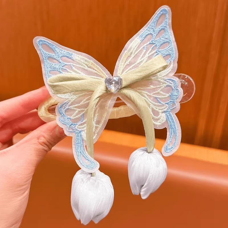 Clips de păr cu fundă mare fluture, accesoriu de păr prințesă pentru capul din spate al fetei, clips tip cioc de rață