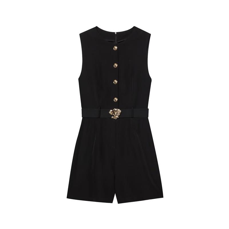 

2025 Autumn Women s Sleeveless Round Neck Jumpsuit with Belt Medium