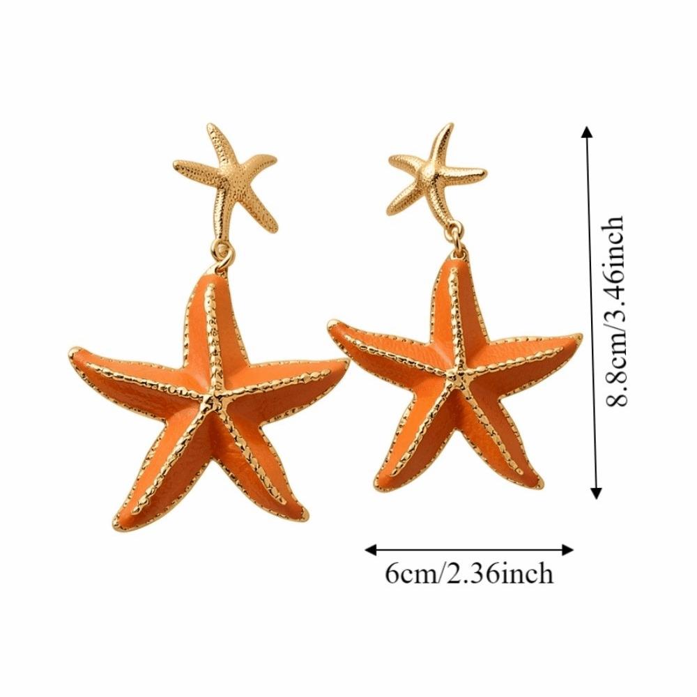 Bohemia Style Starfish Metal Stud Earrings Ear Pendant Iron Material Starfish Dangle Earrings Star Ocean Theme