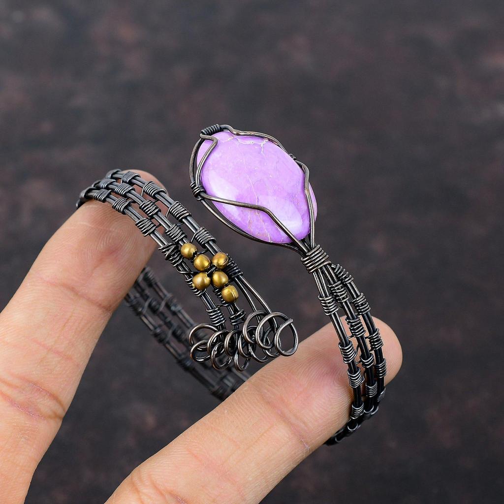 Phosphosiderite Copper Cuff Bracelet Wire Wrapped Gemstone Bangle Adjustable Cuff Gift For Mom Handmade Bangle Copper Wire Wrapped Jewelry