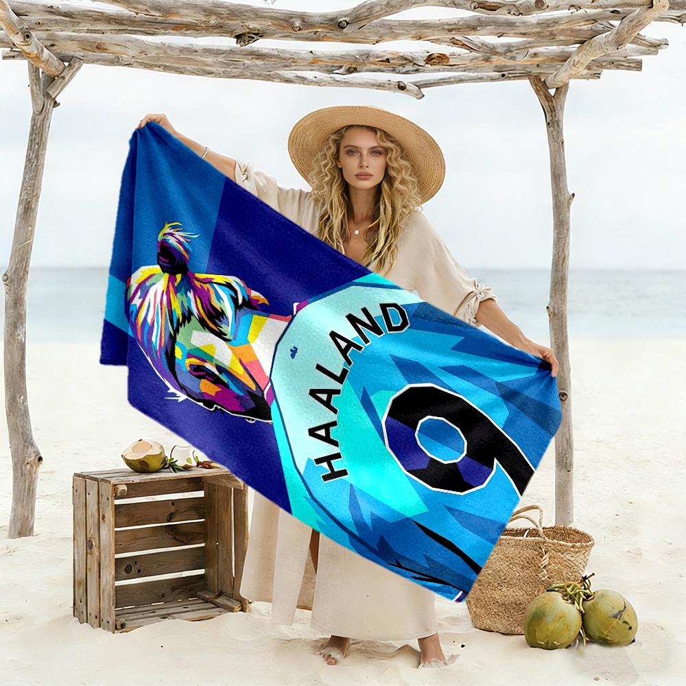 Haaland Enthusiasten Strandtuch Superweiche Mikrofaser Schnelltrocknendes Gewebe Bequem Leicht Geeignet für Schwimmen, Fitnessstudio, Camping, Yoga Urlaub