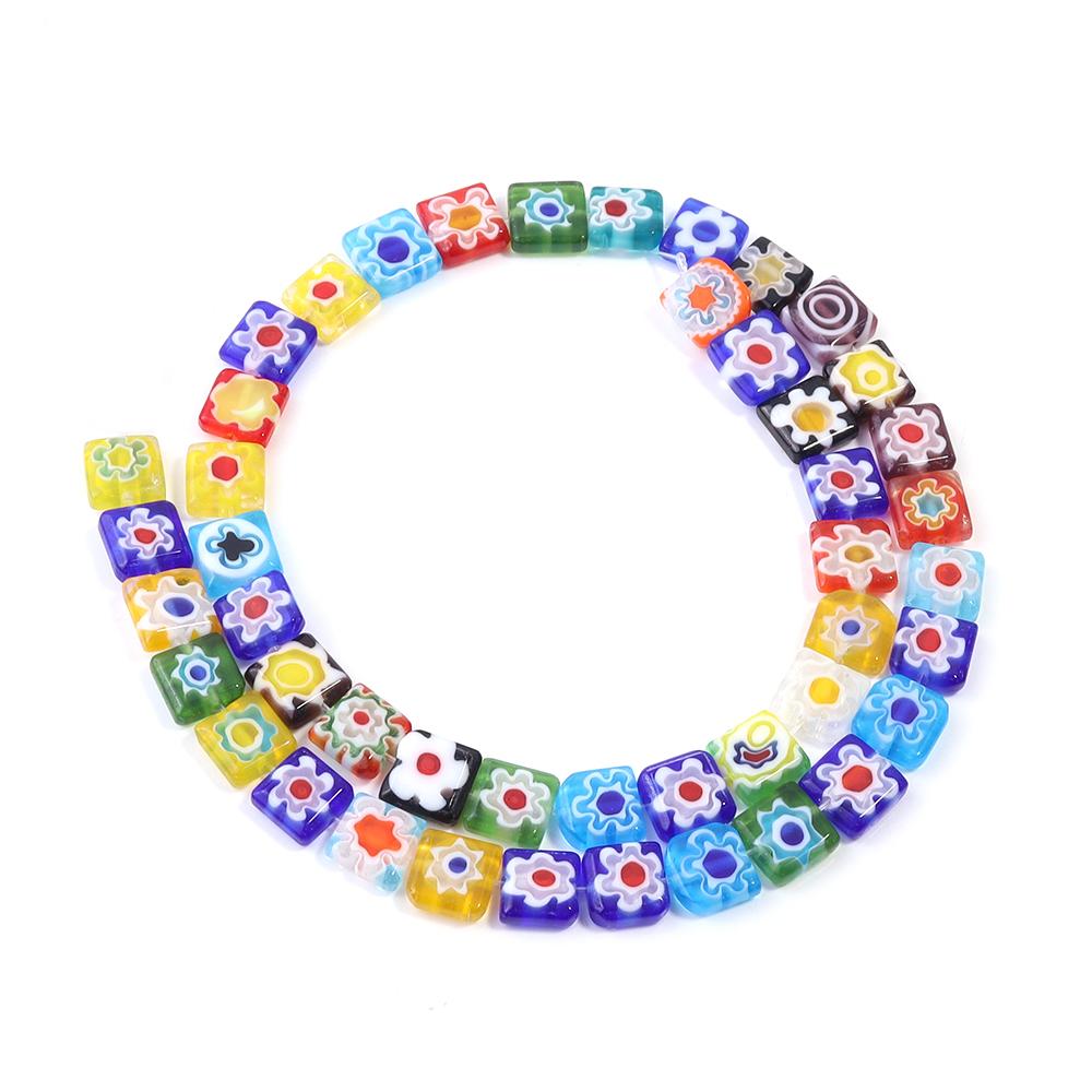 Thousand Flower Lampwork Beads Colored Square Spacer Loose Beads Glass Beads For Jewelry Making DIY Crafts Bracelet Findings