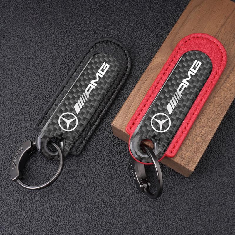 Creative Carbon Fiber Texture Leather Car Key Chain Ring Keyring For Mercedes Benz AMG W205 W203 GLC GLK W206 W220 A180 W211 ZB6