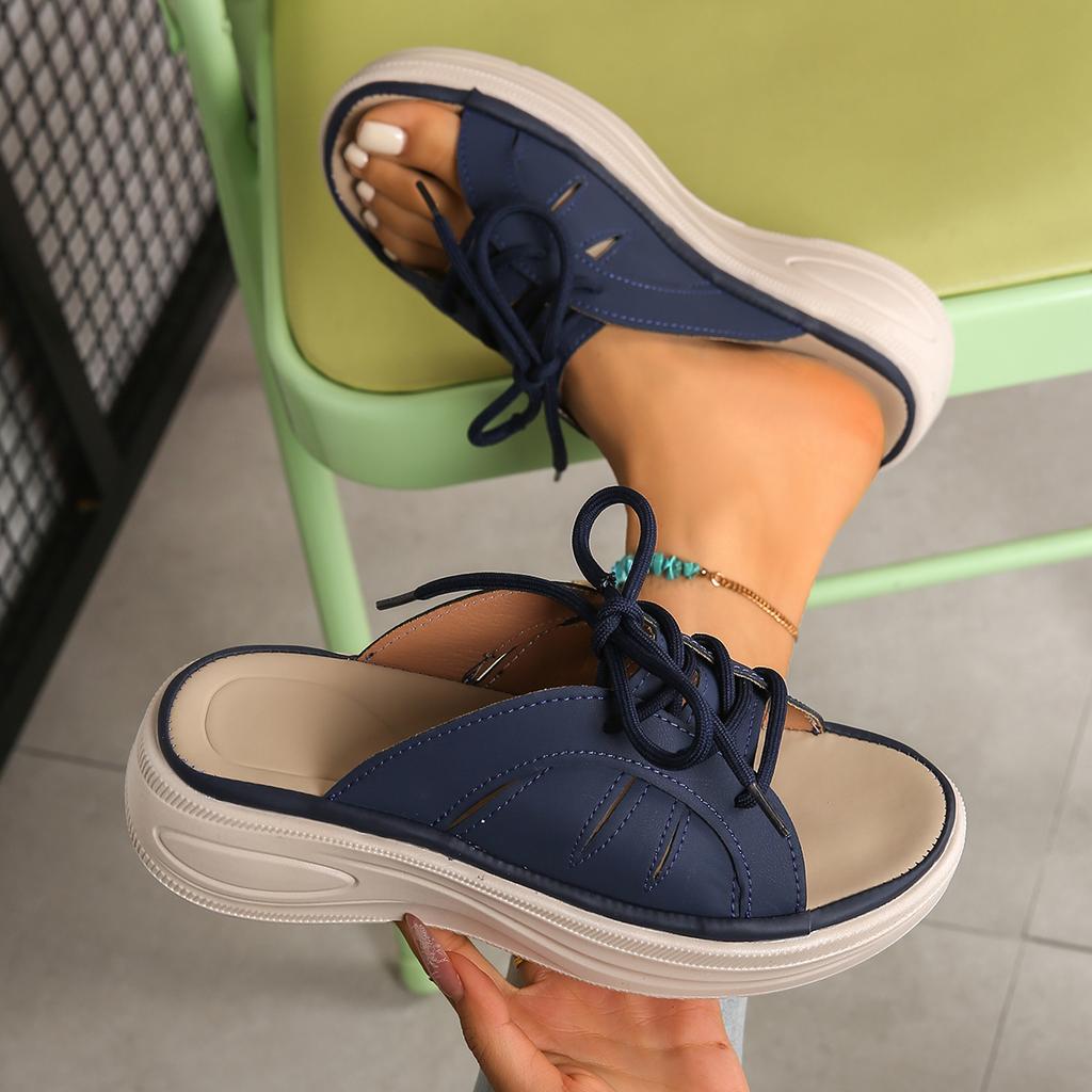 Damen Pantoffeln Keilsandalen Sommer Offene Zehe Weiche Hausschuhe Breite Passform Kreuzriemen Sandalen Plateau Leichte Strandslipper