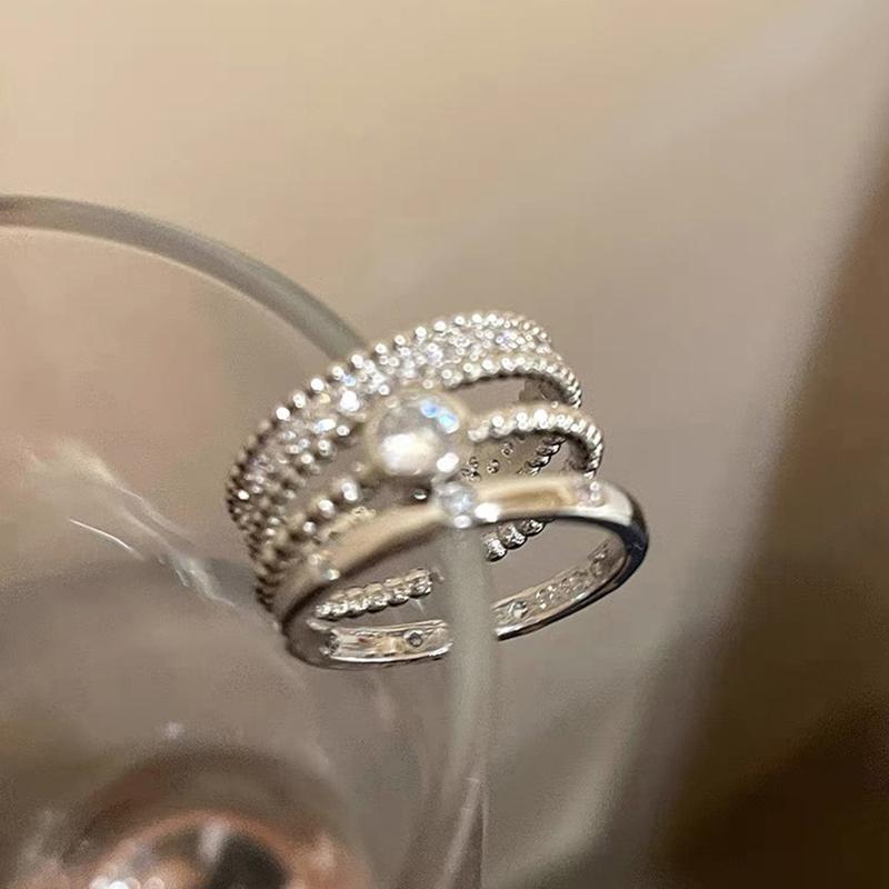3Pcs Punk Zircon Metal Rings Set For Women Simple Geometric Wide Open Ring Minimalist Silver Color Aesthetic Rings